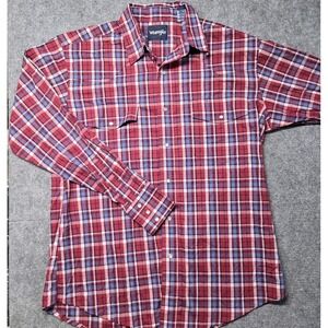 Wrangler Shirt Red Plaid Pearl Snap Western Cowboy Sz M Rodeo Lightweight